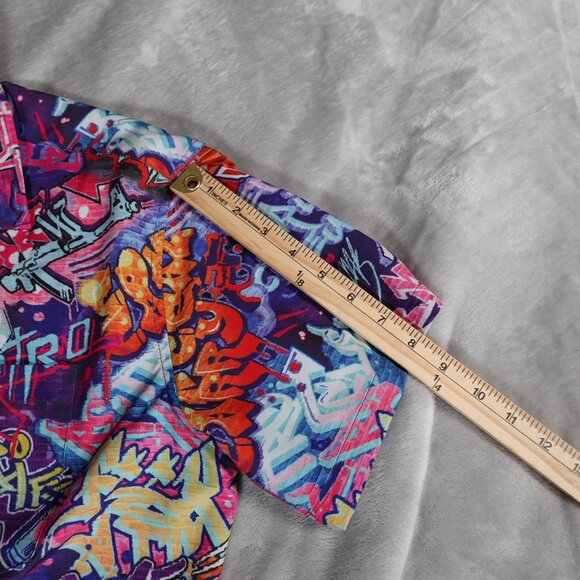 Retro Rifle Graffiti Button Shirt Mens Large Stretch Colorful Art - Picture 9 of 9